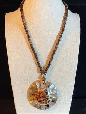 Artisan Shell & Mother of Pearl Statement Necklace Boho 18”